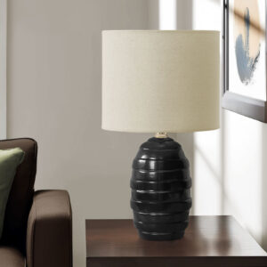 Lighting, 17"H, Table Lamp, Black Ceramic, Beige Shade, Contemporary, Modern