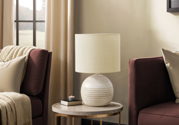 Lighting, 15″H, Table Lamp, Ivory Resin, Beige Shade
