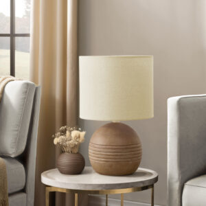 Lighting, 15"H, Table Lamp, Brown Resin, Beige Shade, Contemporary, Modern