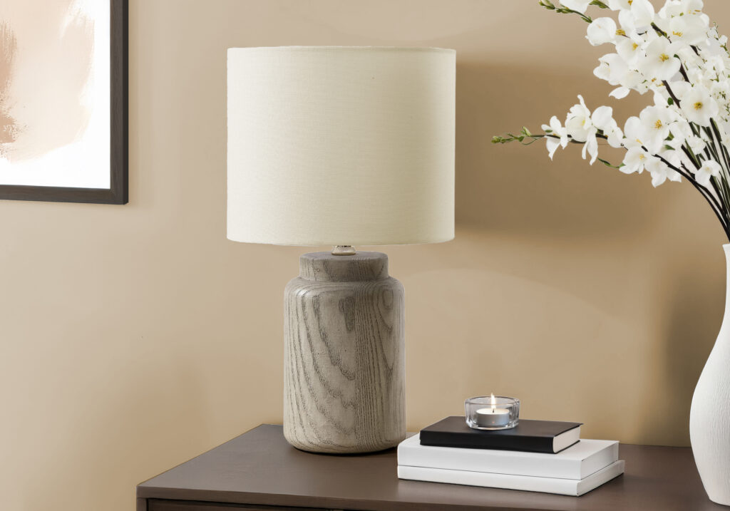 Lighting, 17″H, Table Lamp, Taupe Resin, Ivory / Cream Shade