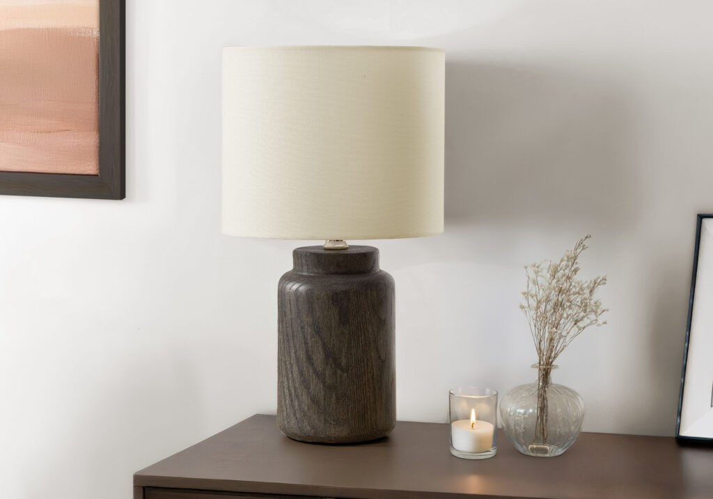 Lighting, 17″H, Table Lamp, Brown Resin, Ivory / Cream Shade, Contemporary, Modern