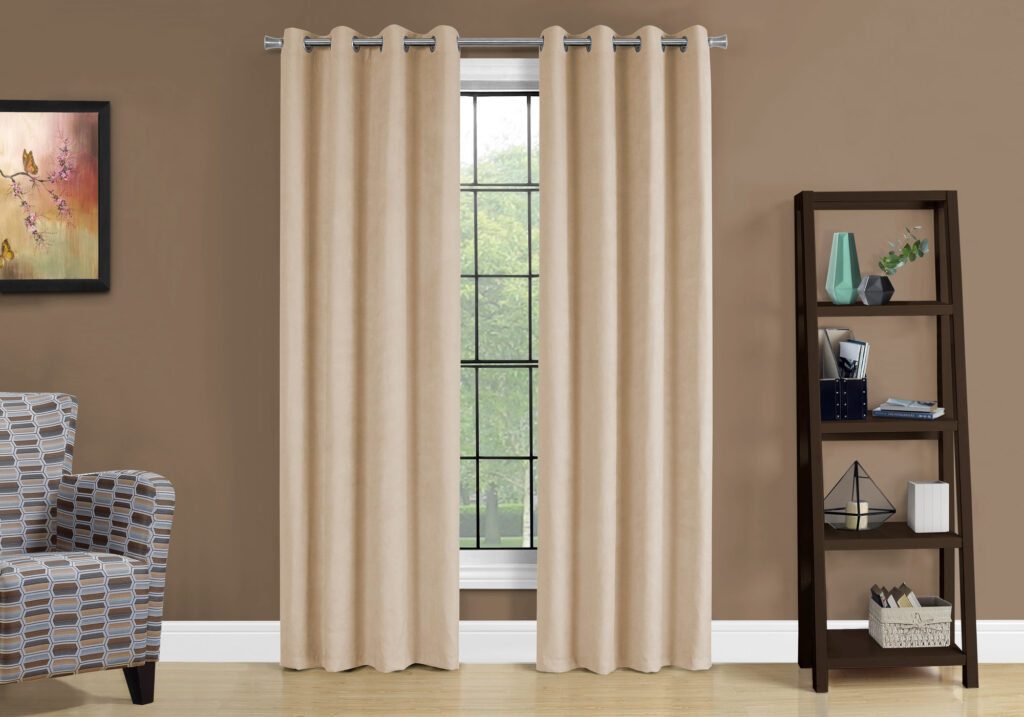 Curtain Panel, 2pcs Set, 54″W X 84″L, Room Darkening, Grommet, Living Room, Bedroom, Kitchen, Beige Micro Suede, Contemporary, Modern