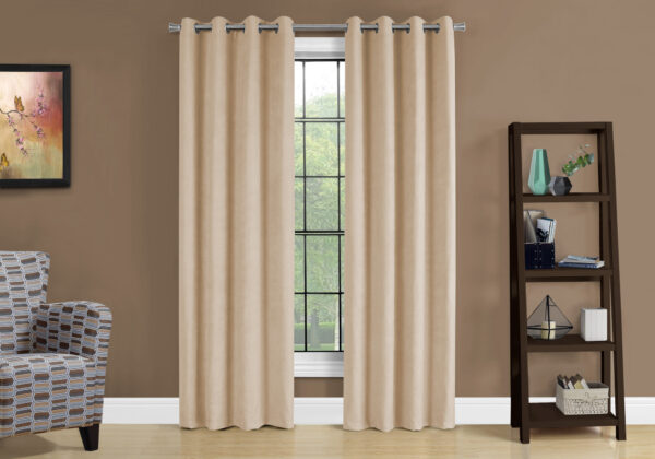 Curtain Panel, 2pcs Set, 54″W X 95″L, Room Darkening, Grommet, Living Room, Bedroom, Kitchen, Beige Micro Suede, Contemporary, Modern
