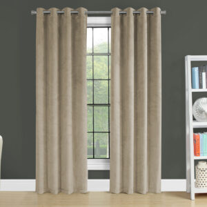 Curtain Panel, 2pcs Set, 54"W X 84"L, Room Darkening, Grommet, Living Room, Bedroom, Kitchen, Beige Velvet, Contemporary, Modern