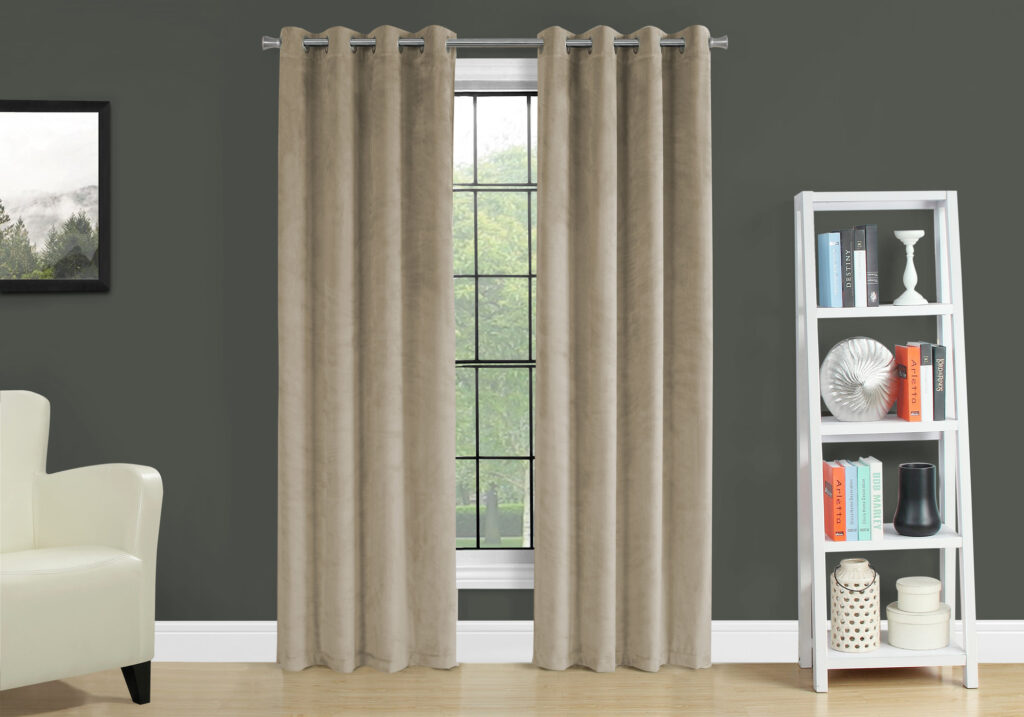 Curtain Panel, 2pcs Set, 54″W X 95″L, Room Darkening, Grommet, Living Room, Bedroom, Kitchen, Beige Velvet, Contemporary, Modern