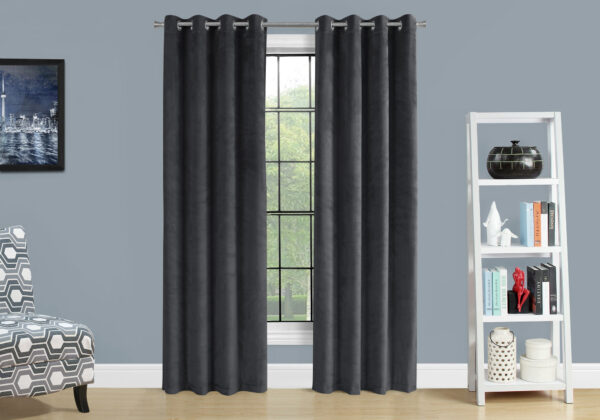 Curtain Panel, 2pcs Set, 54″W X 84″L, Room Darkening, Grommet, Living Room, Bedroom, Kitchen, Grey Velvet, Contemporary, Modern