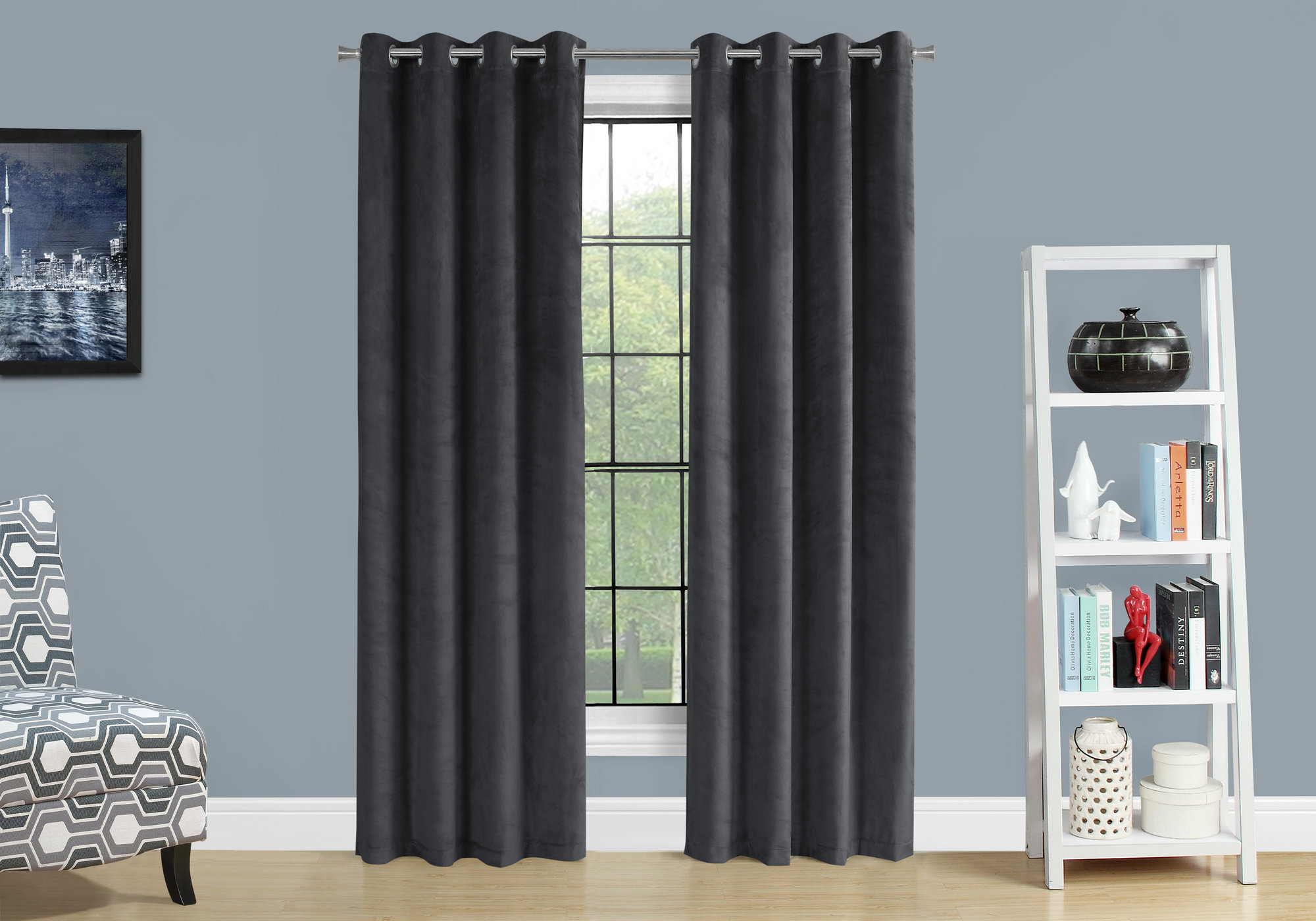 Curtain Panel, 2pcs Set, 54″W X 95″L, Room Darkening, Grommet, Living Room, Bedroom, Kitchen, Grey Velvet, Contemporary, Modern