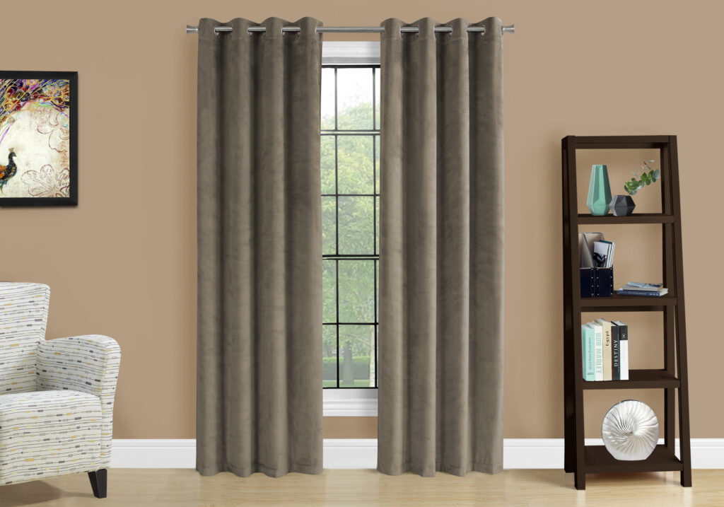 Curtain Panel, 2pcs Set, 54″W X 84″L, Room Darkening, Grommet, Living Room, Bedroom, Kitchen, Beige Velvet, Contemporary, Modern