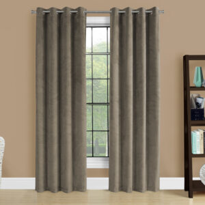 Curtain Panel, 2pcs Set, 54"W X 95"L, Room Darkening, Grommet, Living Room, Bedroom, Kitchen, Beige Velvet, Contemporary, Modern