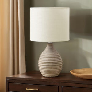 Lighting, 17"H, Table Lamp, Brown Resin, Ivory / Cream Shade, Contemporary, Modern