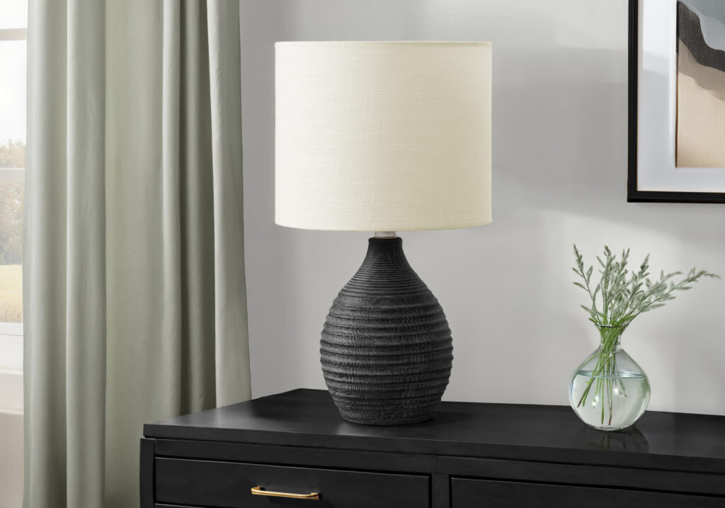 Lighting, 17″H, Table Lamp, Grey Resin, Ivory / Cream Shade, Contemporary, Modern