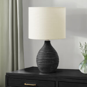 Lighting, 17"H, Table Lamp, Grey Resin, Ivory / Cream Shade, Contemporary, Modern