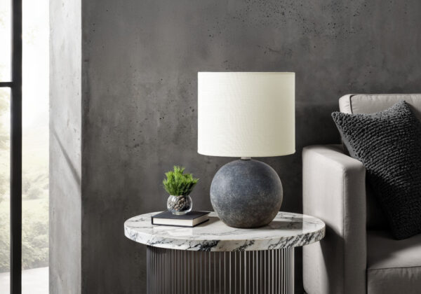 Lighting, Table Lamp, 16″H, Grey Concrete, Ivory / Cream Shade