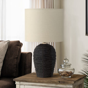 Lighting, 17"H, Table Lamp, Black Rattan, Beige Shade, Transitional