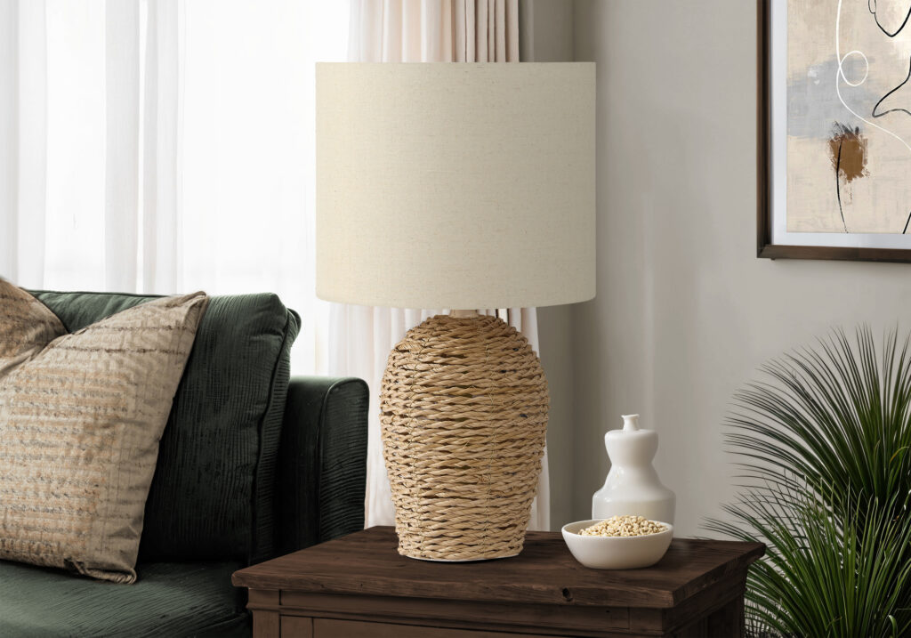 Lighting, 17″H, Table Lamp, Natural Rattan, Beige Shade, Transitional