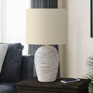 Lighting, 17"H, Table Lamp, White Rattan, Beige Shade, Transitional