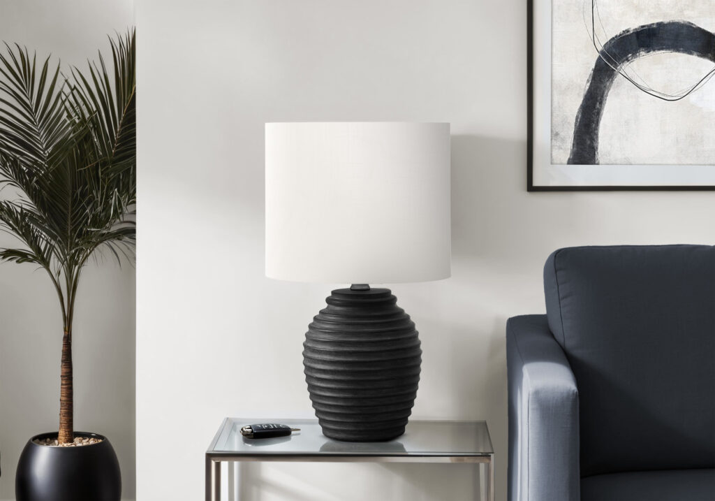 Lighting, 17″H, Table Lamp, Black Resin, Ivory / Cream Shade