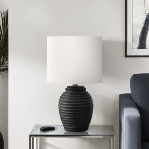 Lighting, 17"H, Table Lamp, Black Resin, Ivory / Cream Shade