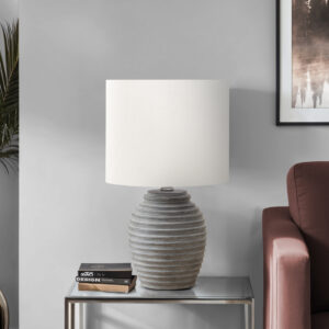 Lighting, 17"H, Table Lamp, Grey Resin, Ivory / Cream Shade, Contemporary