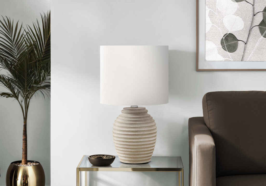 Lighting, 17″H, Table Lamp, Beige Resin, Ivory / Cream Shade, Contemporary