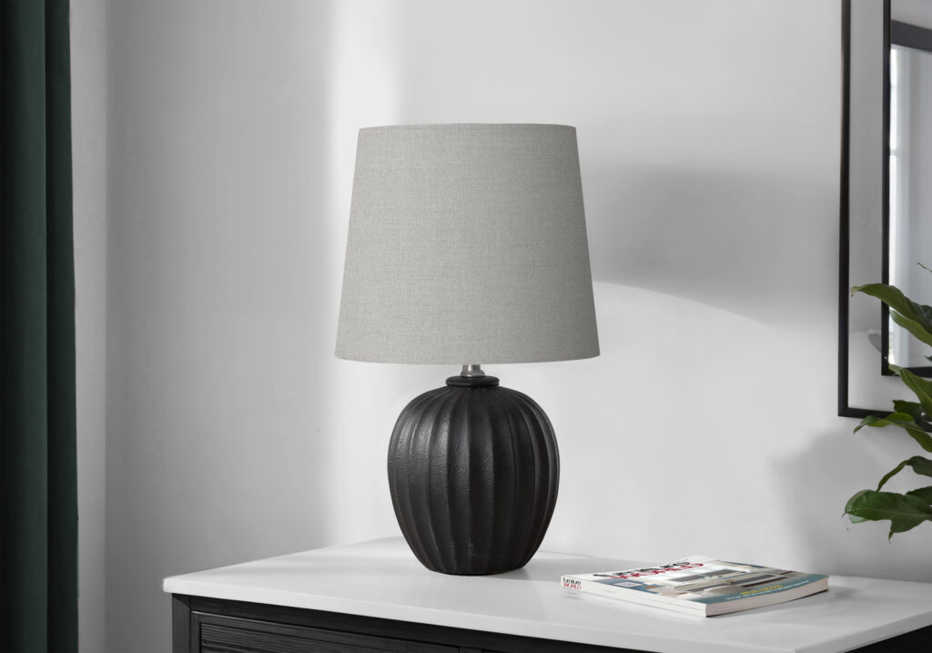 Lighting, 19″H, Table Lamp, Black Resin, Grey Shade, Transitional