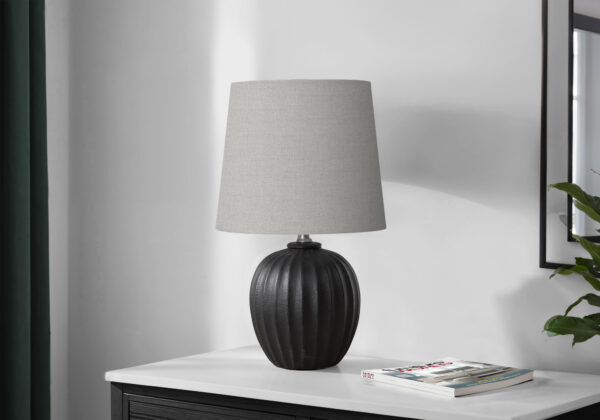 Lighting, 19″H, Table Lamp, Black Resin, Grey Shade, Transitional