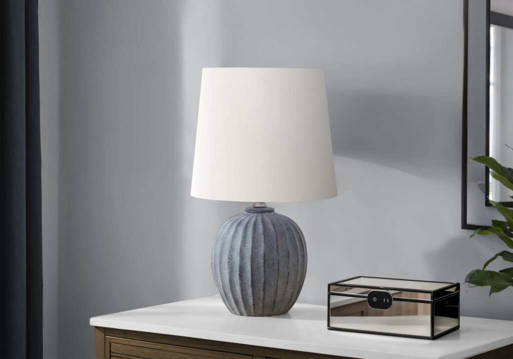 Lighting, 19″H, Table Lamp, Grey Resin, Ivory / Cream Shade, Transitional