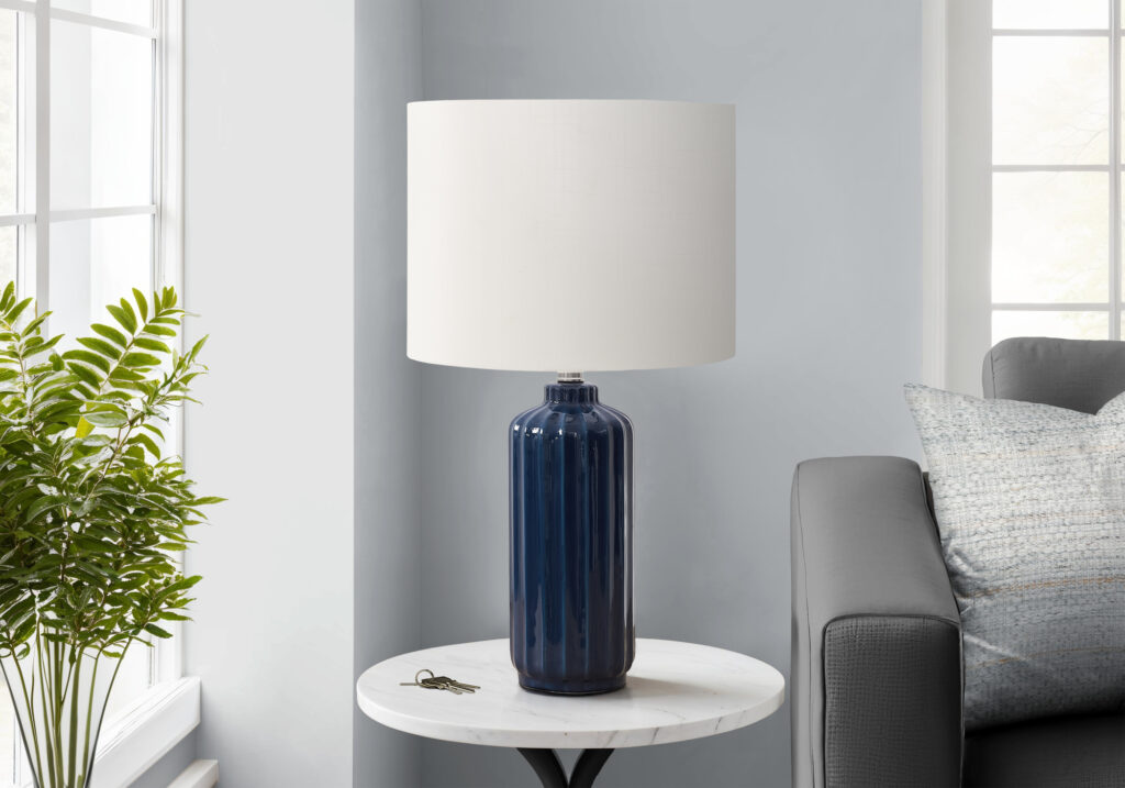 Lighting, 23″H, Table Lamp, Blue Ceramic, Ivory / Cream Shade, Contemporary, Modern