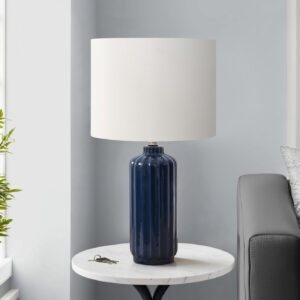 Lighting, 23"H, Table Lamp, Blue Ceramic, Ivory / Cream Shade, Contemporary, Modern