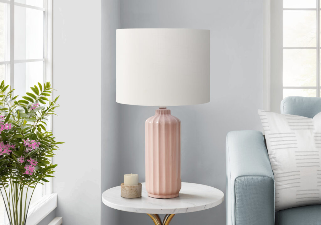 Lighting, 23″H, Table Lamp, Pink Ceramic, Ivory / Cream Shade, Contemporary, Modern