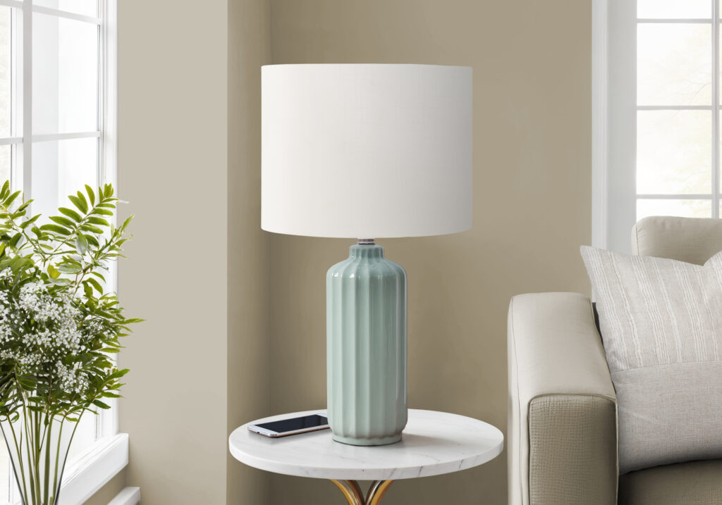 Lighting, 23″H, Table Lamp, Ivory / Cream Shade, Green Ceramic, Contemporary, Modern