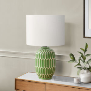 Lighting, 22"H, Table Lamp, Green Ceramic, Ivory / Cream Shade, Contemporary, Modern