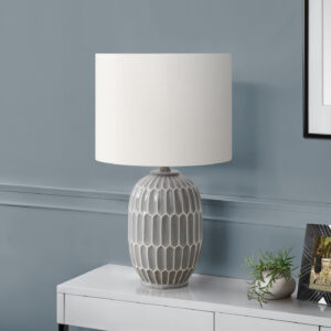 Lighting, 22"H, Table Lamp, Grey Ceramic, Ivory / Cream Shade, Contemporary, Modern