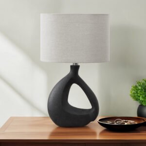 Lighting, 23"H, Table Lamp, Black Resin, Grey Shade, Contemporary, Modern