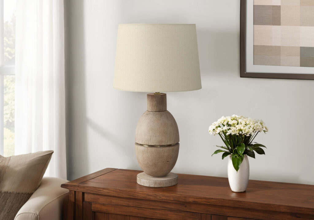 Lighting, 25″H, Table Lamp, Beige Resin, Beige Shade, Contemporary, Modern