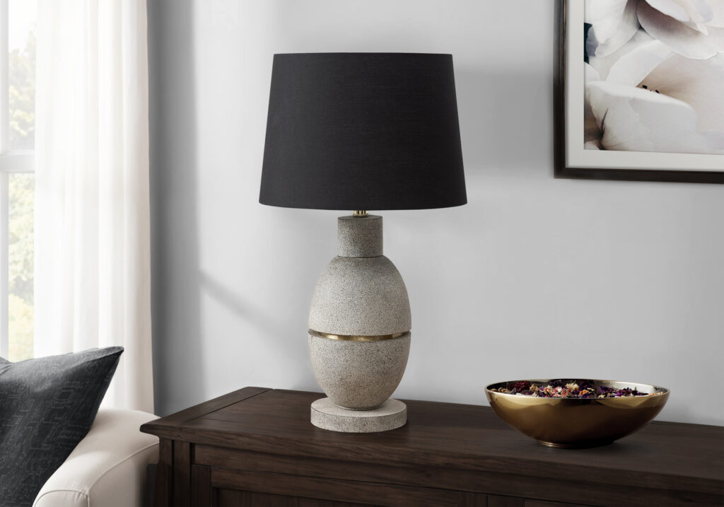 Lighting, 25″H, Table Lamp, Grey Resin, Black Shade, Contemporary, Modern