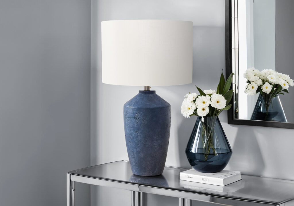 Lighting, 25″H, Table Lamp, Blue Concrete, Ivory / Cream Shade, Contemporary, Modern
