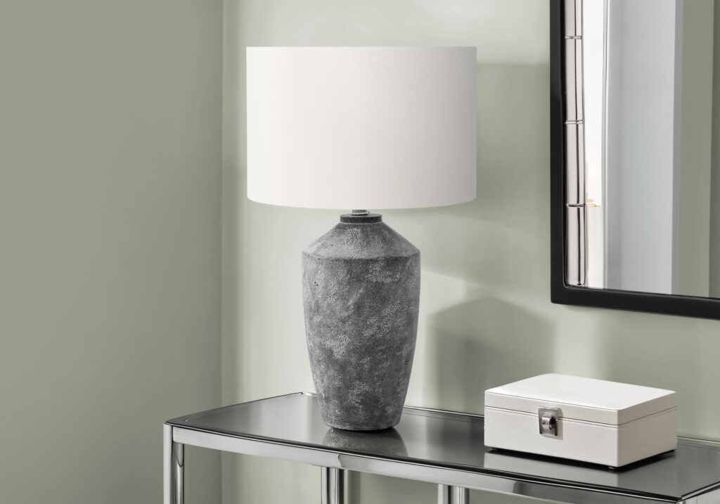 Lighting, 25″H, Table Lamp, Grey Concrete, Ivory / Cream Shade, Contemporary, Modern