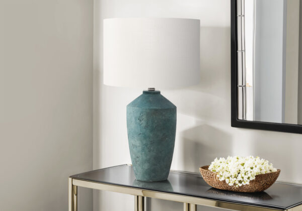 Lighting, 25″H, Table Lamp, Green Concrete, Ivory / Cream Shade, Contemporary, Modern