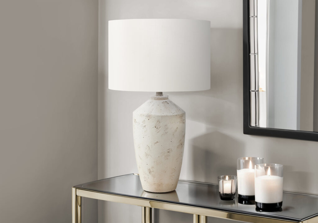 Lighting, 25″H, Table Lamp, Ivory Concrete, Ivory / Cream Shade, Contemporary, Modern