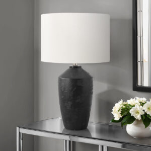 Lighting, 25"H, Table Lamp, Black Concrete, Ivory / Cream Shade, Contemporary, Modern