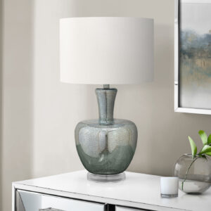 Lighting, 26"H, Table Lamp, Sea Green Glass, Ivory / Cream Shade, Contemporary, Modern