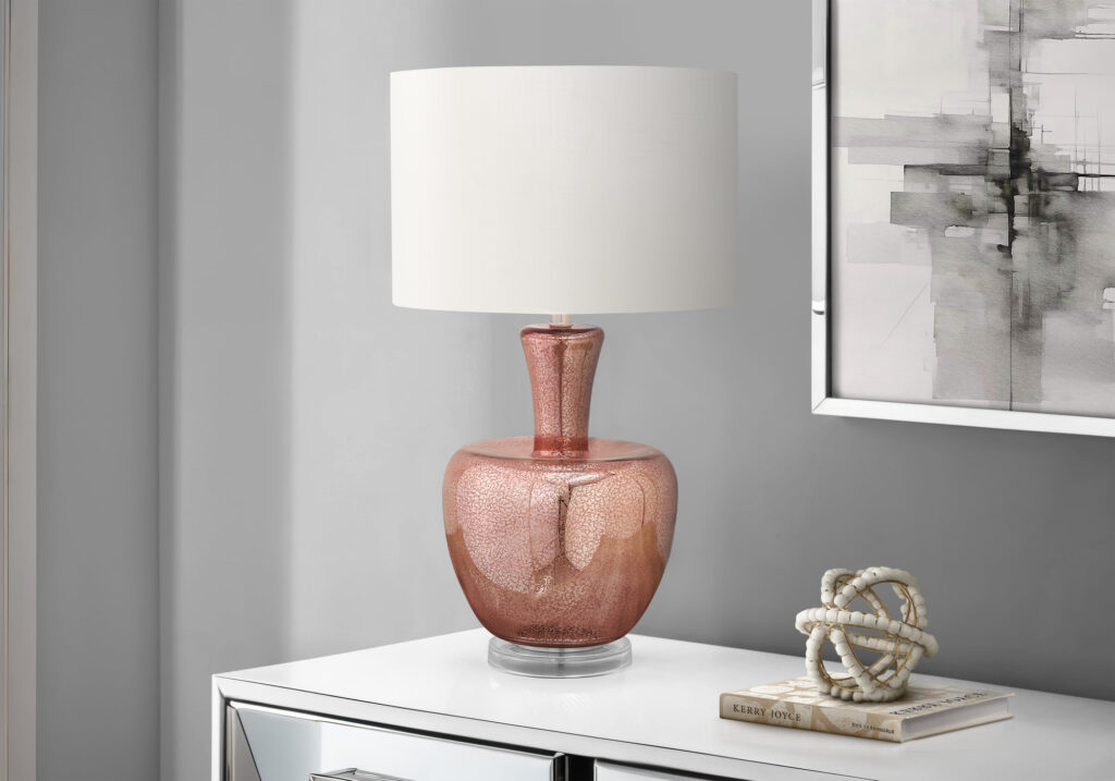 Lighting, 26″H, Table Lamp, Dusty Rose Glass, Ivory / Cream Shade, Contemporary, Modern