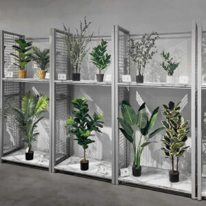 Silver metal 4 adjustable shelves display rack