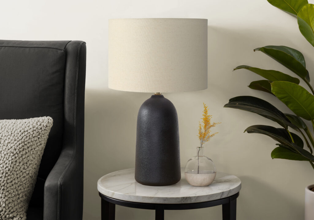 Lighting, 27″H, Table Lamp, Black Ceramic, Beige Shade, Contemporary, Modern