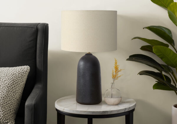 Lighting, 27″H, Table Lamp, Black Ceramic, Beige Shade, Contemporary, Modern