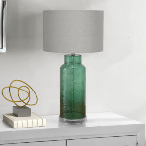 Lighting, 28"H, Table Lamp, Green Glass, Grey Shade, Contemporary, Modern