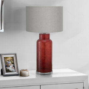 Lighting, 28"H, Table Lamp, Red Glass, Grey Shade, Contemporary, Modern