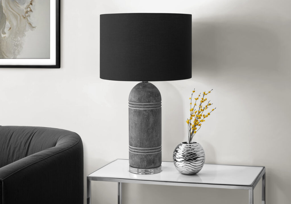 Lighting, 28″H, Table Lamp, Grey Resin, Black Shade, Contemporary, Modern