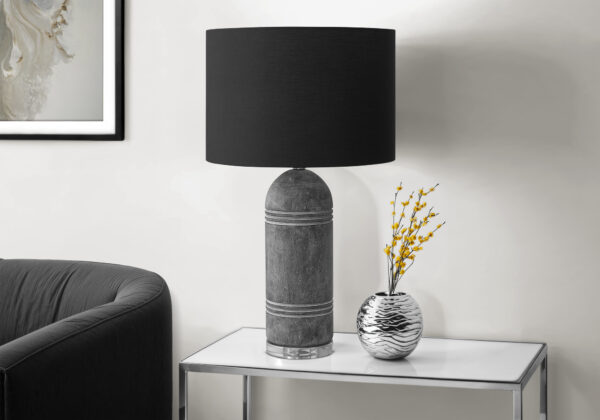 Lighting, 28″H, Table Lamp, Grey Resin, Black Shade, Contemporary, Modern